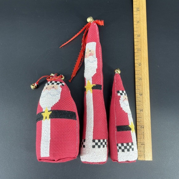 VINTAGE Cross Stitched Stuffed Plush Santa Claus Dolls Set 3 Christmas Decor - Picture 16 of 16